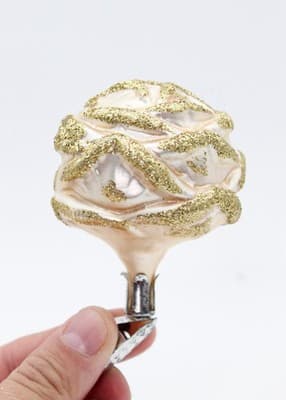 Germany Beige Rose Flower Gold Glitter Glass Clip-On Christmas Ornament Vintage - Thumbnail 2