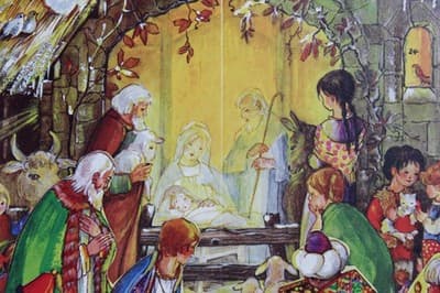 Vintage Made In Germany Winter Nativity Village Paper Christmas Advent Calendar - Thumbnail 3