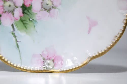 Antique French Limoges Hand Painted Floral Gold Rimmed Serving Porcelain Plate - Thumbnail 5