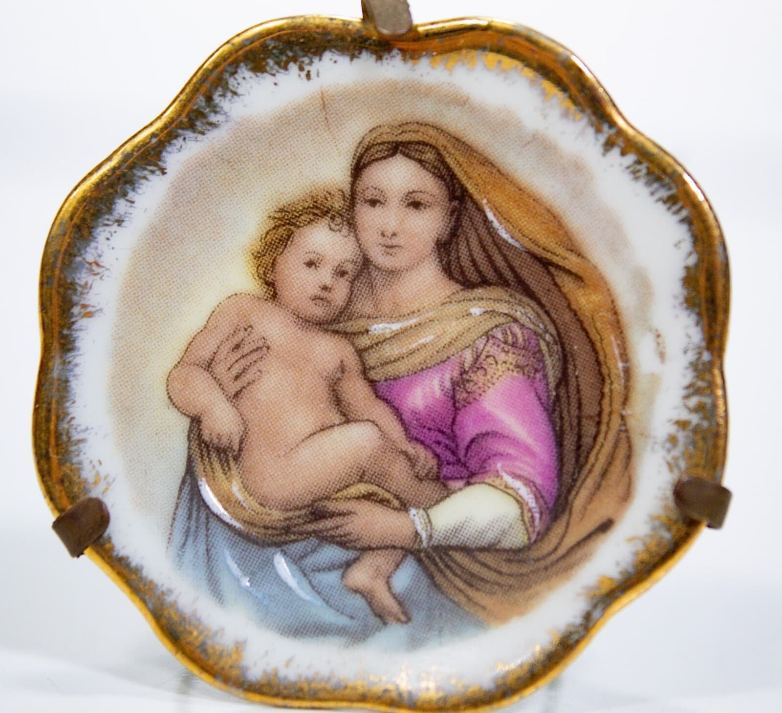 Vintage LIMOGES France Madonna & Child Porcelain Portrait Plate With Stand - Thumbnail 2