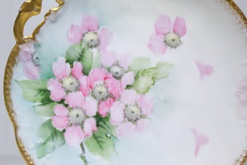 Antique French Limoges Hand Painted Floral Gold Rimmed Serving Porcelain Plate - Thumbnail 3