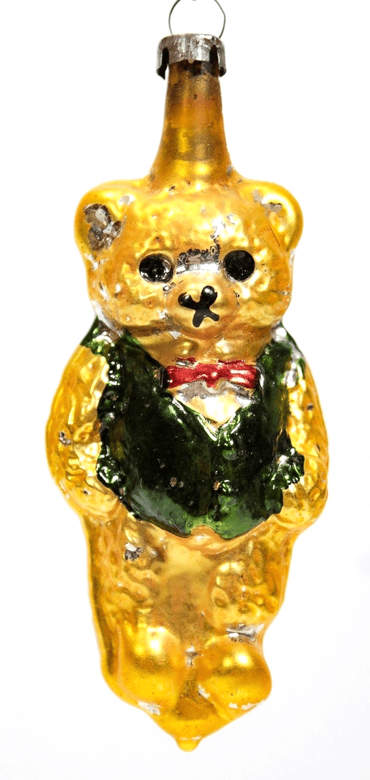 Vintage Mercury Glass Gold Teddy Bear Christmas Ornament - Image 1