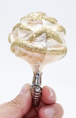 Germany Beige Rose Flower Gold Glitter Glass Clip-On Christmas Ornament Vintage - Thumbnail 3