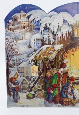 Vintage Made In Germany Winter Nativity Village Paper Christmas Advent Calendar - Thumbnail 5