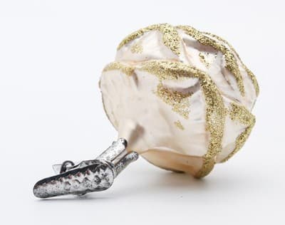 Germany Beige Rose Flower Gold Glitter Glass Clip-On Christmas Ornament Vintage - Thumbnail 5