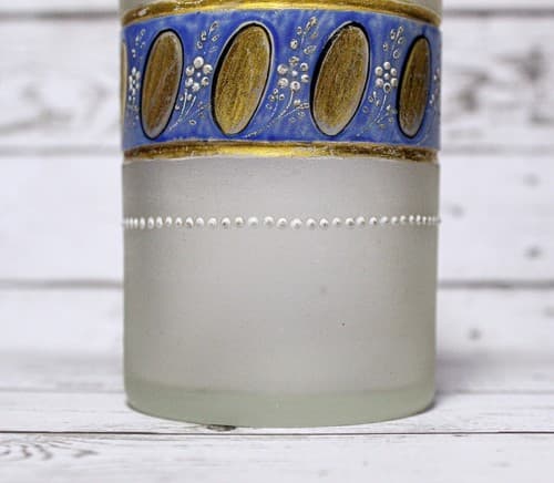 Antique Frosted Glass Blue & Gold Gilt Floral Glass Hand Painted Jeweled Tumbler - Thumbnail 4