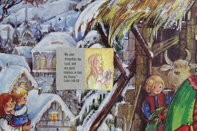 Vintage Made In Germany Winter Nativity Village Paper Christmas Advent Calendar - Thumbnail 4