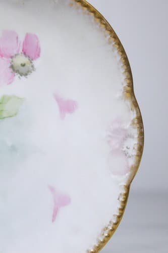Antique French Limoges Hand Painted Floral Gold Rimmed Serving Porcelain Plate - Thumbnail 6