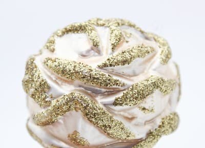 Germany Beige Rose Flower Gold Glitter Glass Clip-On Christmas Ornament Vintage - Thumbnail 4