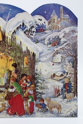 Vintage Made In Germany Winter Nativity Village Paper Christmas Advent Calendar - Thumbnail 9