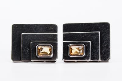 Mid Century Modern MCM Sterling Silver Natural Citrine Statement Earrings - Thumbnail 2