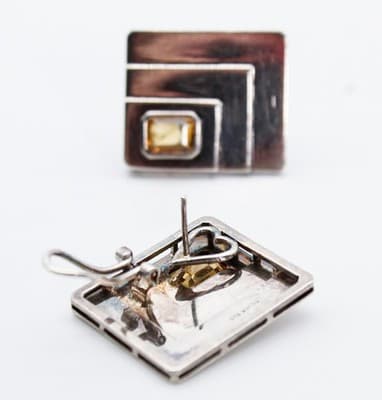 Mid Century Modern MCM Sterling Silver Natural Citrine Statement Earrings - Thumbnail 8