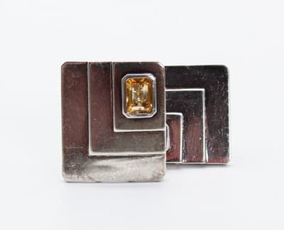 Mid Century Modern MCM Sterling Silver Natural Citrine Statement Earrings - Thumbnail 4