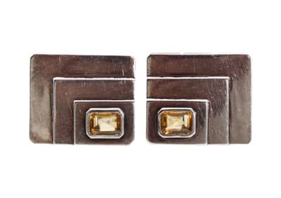 Mid Century Modern MCM Sterling Silver Natural Citrine Statement Earrings - Image 1
