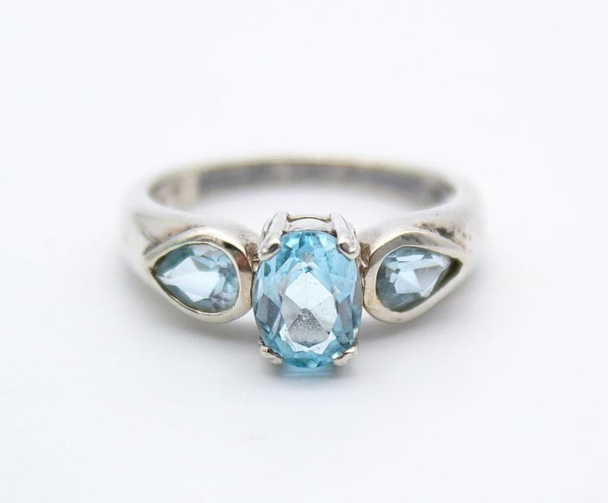 Vintage Sterling Silver 925 Blue Topaz Aquamarine Oval Cut Rings Size 8 - Thumbnail 8