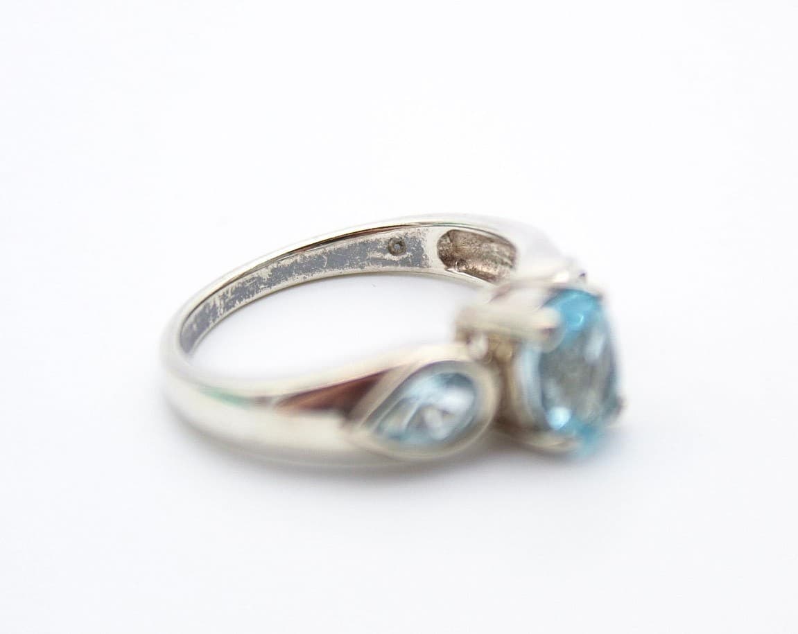 Vintage Sterling Silver 925 Blue Topaz Aquamarine Oval Cut Rings Size 8 - Thumbnail 4