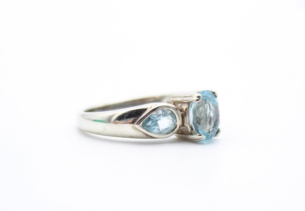 Vintage Sterling Silver 925 Blue Topaz Aquamarine Oval Cut Rings Size 8 - Thumbnail 7