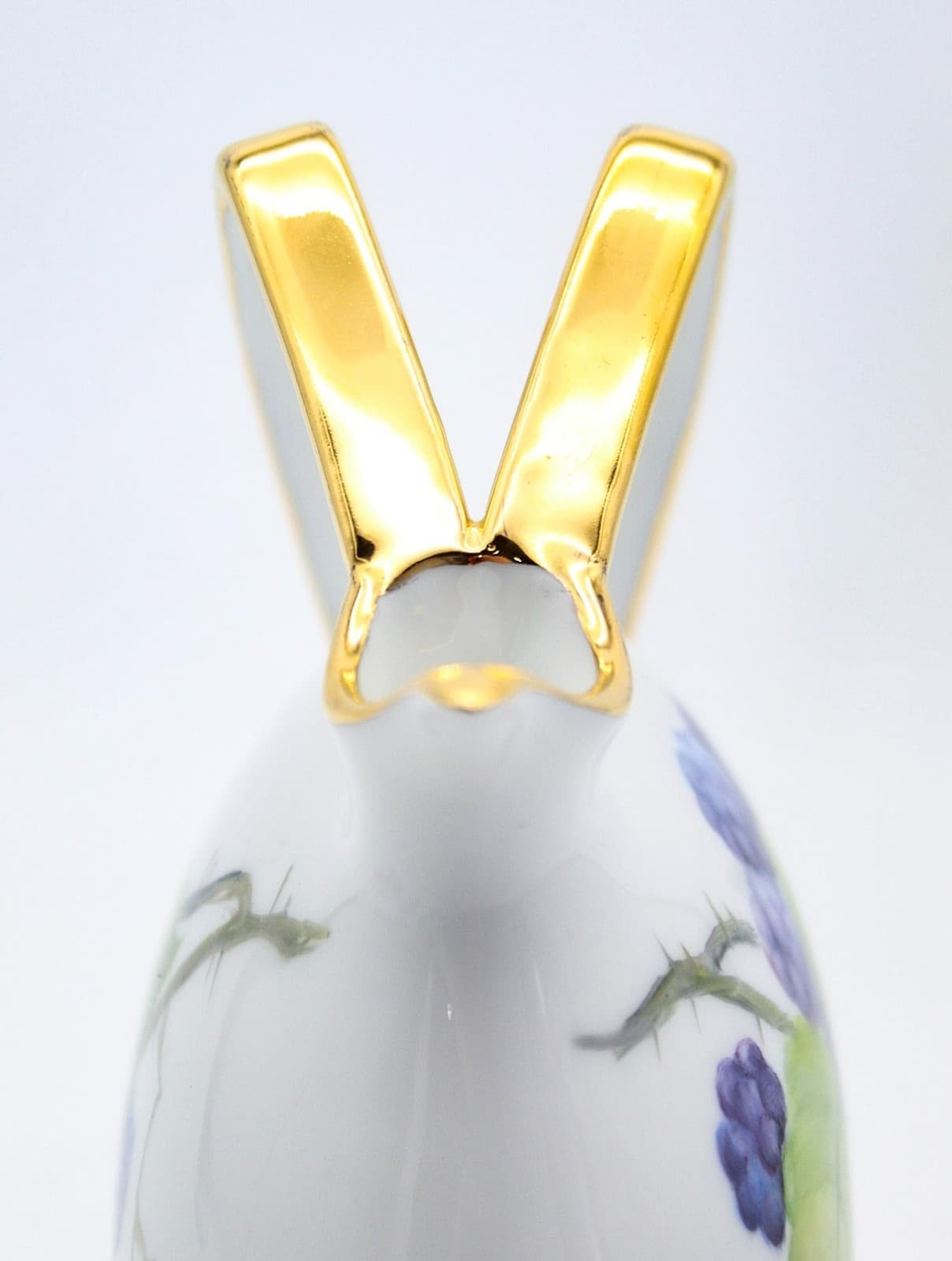 Vintage Hand Painted Flowers & Fruits Gilt Porcelain Vase Jug By Christine Filpi - Thumbnail 3