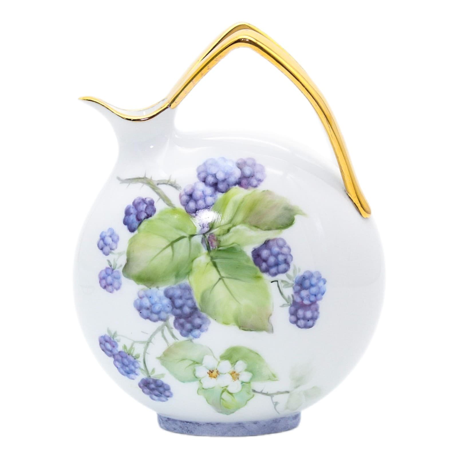 Vintage Hand Painted Flowers & Fruits Gilt Porcelain Vase Jug By Christine Filpi - Image 1