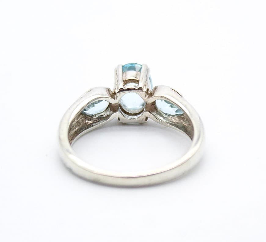 Vintage Sterling Silver 925 Blue Topaz Aquamarine Oval Cut Rings Size 8 - Thumbnail 6