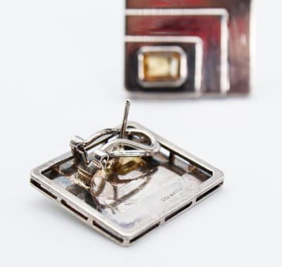 Mid Century Modern MCM Sterling Silver Natural Citrine Statement Earrings - Thumbnail 6