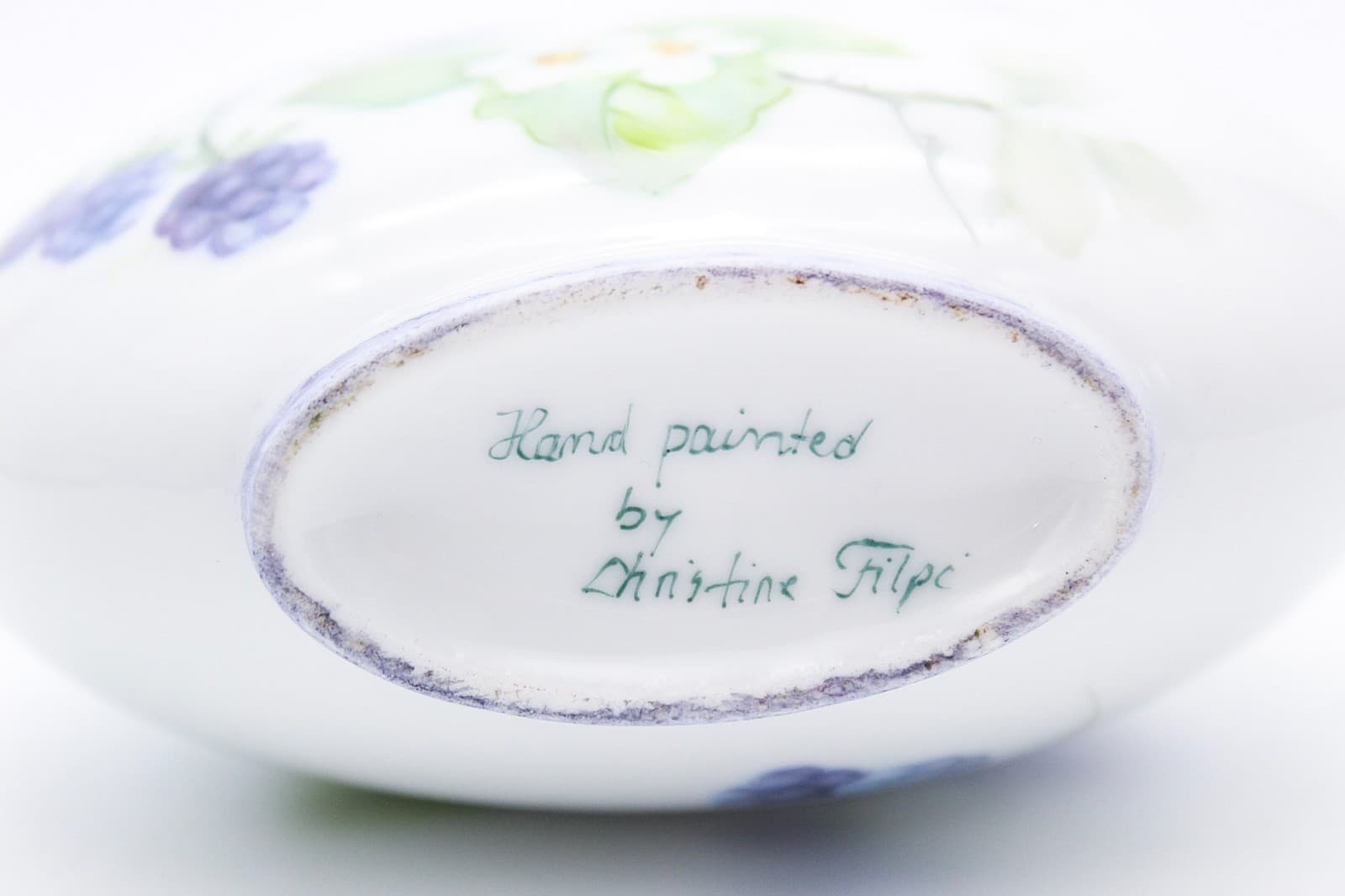 Vintage Hand Painted Flowers & Fruits Gilt Porcelain Vase Jug By Christine Filpi - Thumbnail 9