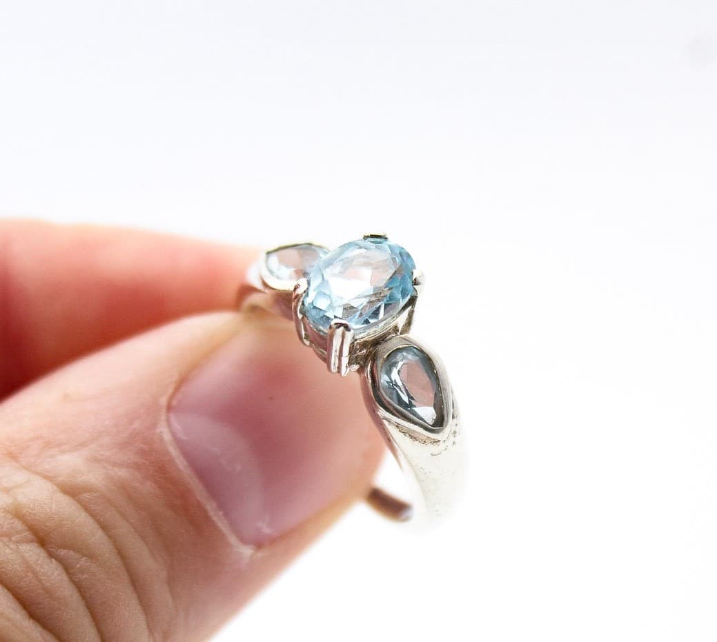 Vintage Sterling Silver 925 Blue Topaz Aquamarine Oval Cut Rings Size 8 - Thumbnail 3