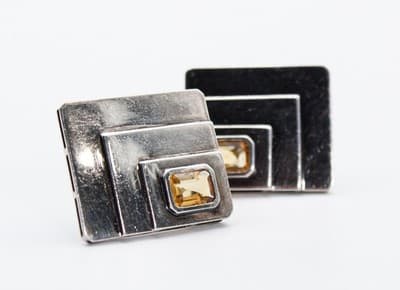 Mid Century Modern MCM Sterling Silver Natural Citrine Statement Earrings - Thumbnail 3