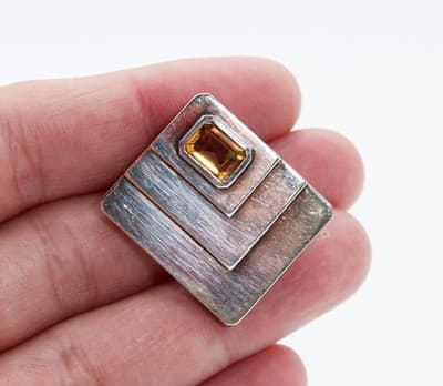 Mid Century Modern MCM Sterling Silver Natural Citrine Statement Earrings - Thumbnail 5
