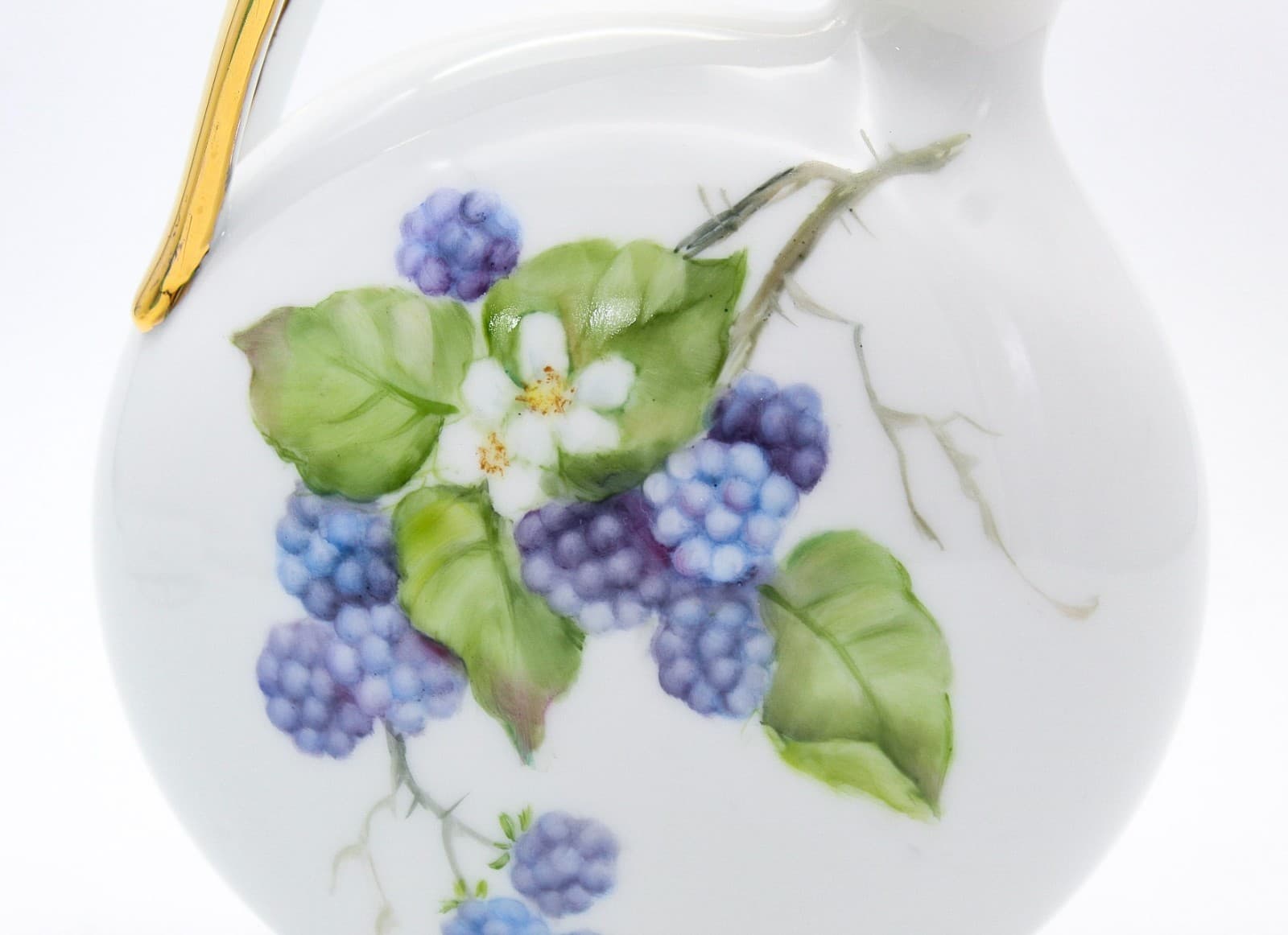 Vintage Hand Painted Flowers & Fruits Gilt Porcelain Vase Jug By Christine Filpi - Thumbnail 4