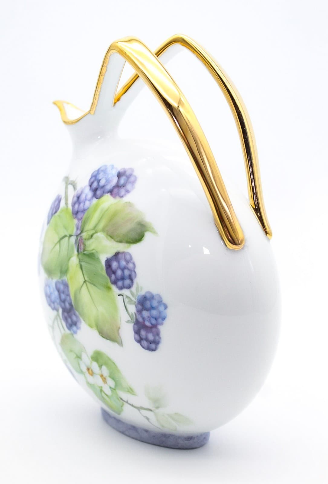 Vintage Hand Painted Flowers & Fruits Gilt Porcelain Vase Jug By Christine Filpi - Thumbnail 5