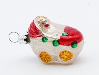 Vintage Made In West Germany Blown Glass Baby In Carriage Christmas Ornament - Thumbnail 3