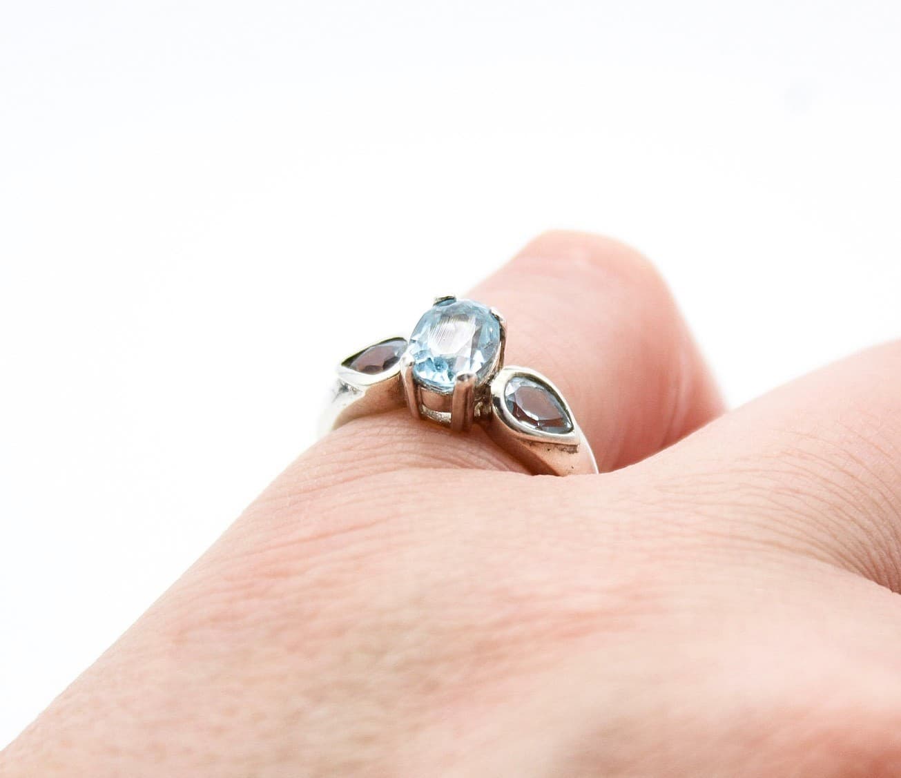 Vintage Sterling Silver 925 Blue Topaz Aquamarine Oval Cut Rings Size 8 - Thumbnail 2