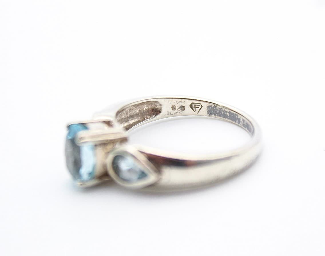 Vintage Sterling Silver 925 Blue Topaz Aquamarine Oval Cut Rings Size 8 - Thumbnail 5
