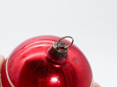Vintage SHINY BRITE Glittered Striped Red Ball Glass Christmas Ornament - Thumbnail 4