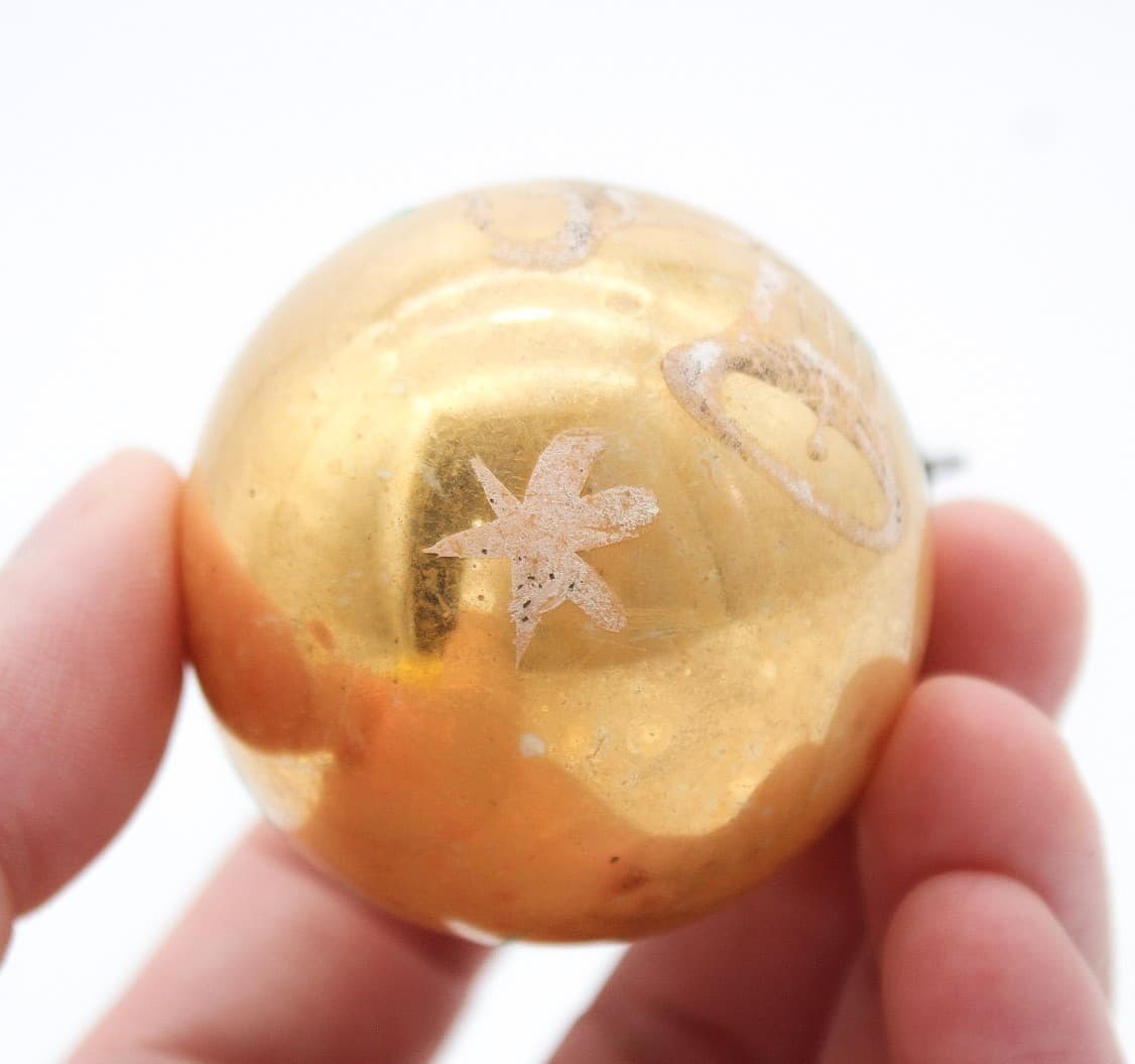 Vintage Poland Hand Painted Mica Jingle Bells Ball Glass Christmas Ornament - Thumbnail 4
