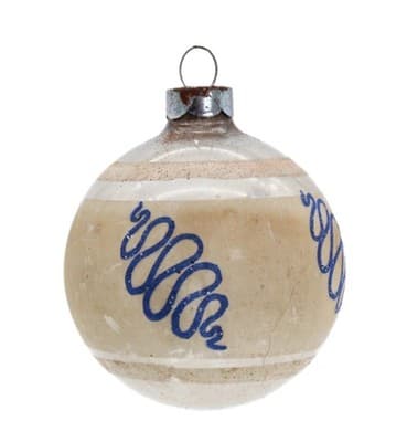 Vintage SHINY BRITE Mica Striped Blue Wiggled Lines Glass Christmas Ornament - Image 1
