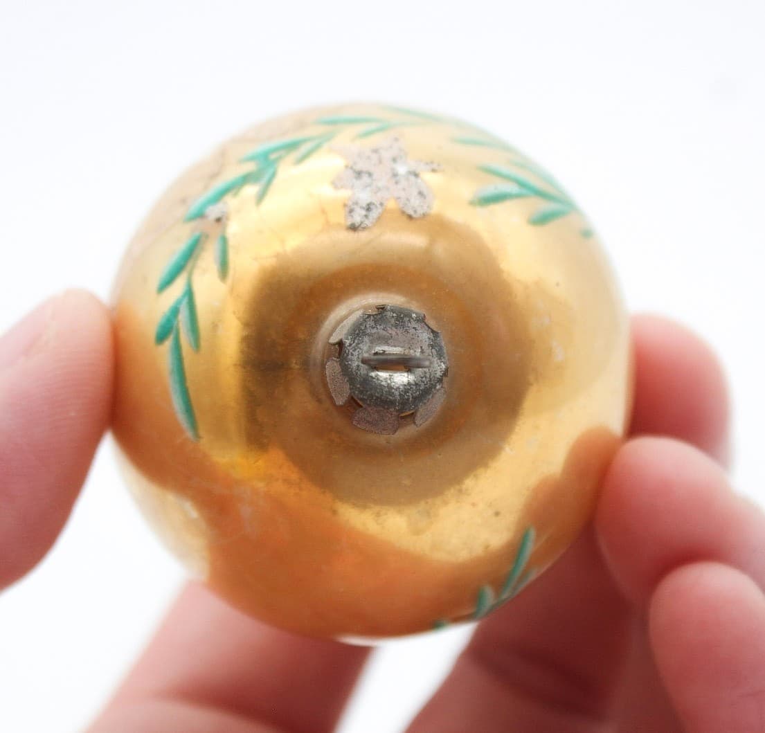 Vintage Poland Hand Painted Mica Jingle Bells Ball Glass Christmas Ornament - Thumbnail 5