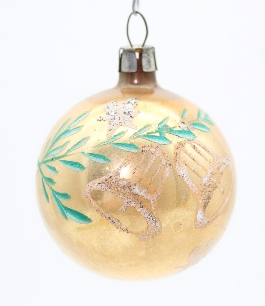Vintage Poland Hand Painted Mica Jingle Bells Ball Glass Christmas Ornament - Thumbnail 8