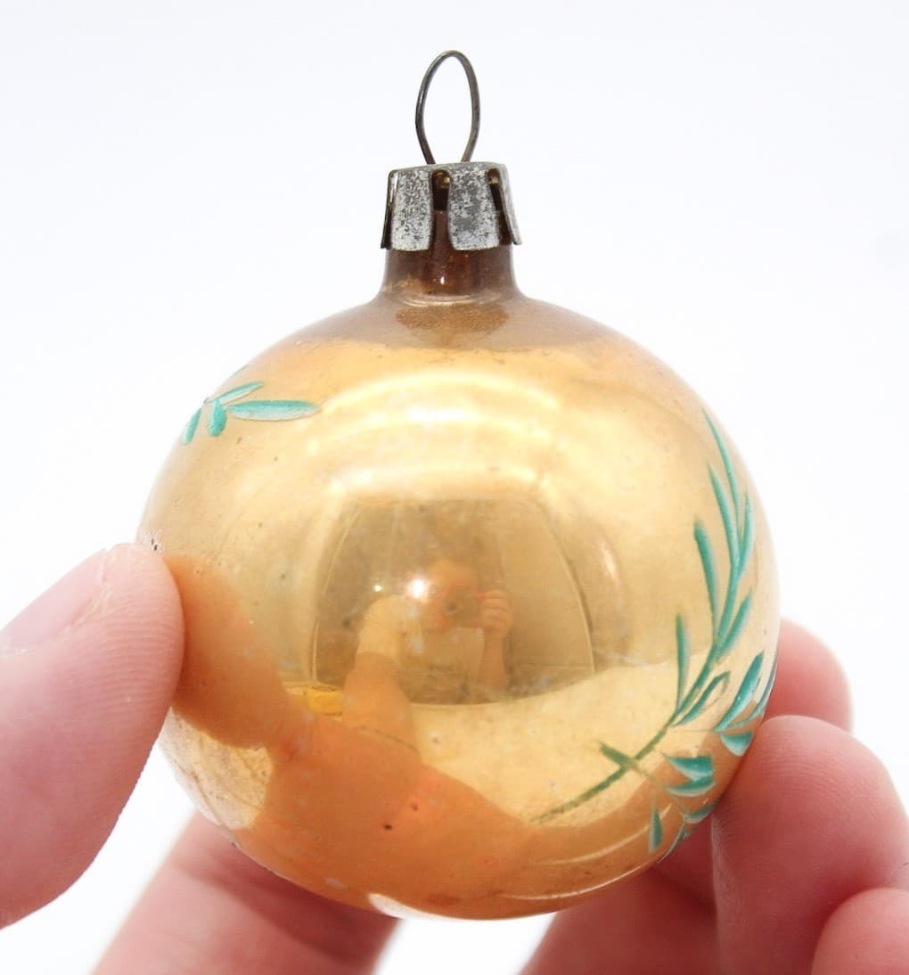 Vintage Poland Hand Painted Mica Jingle Bells Ball Glass Christmas Ornament - Thumbnail 6