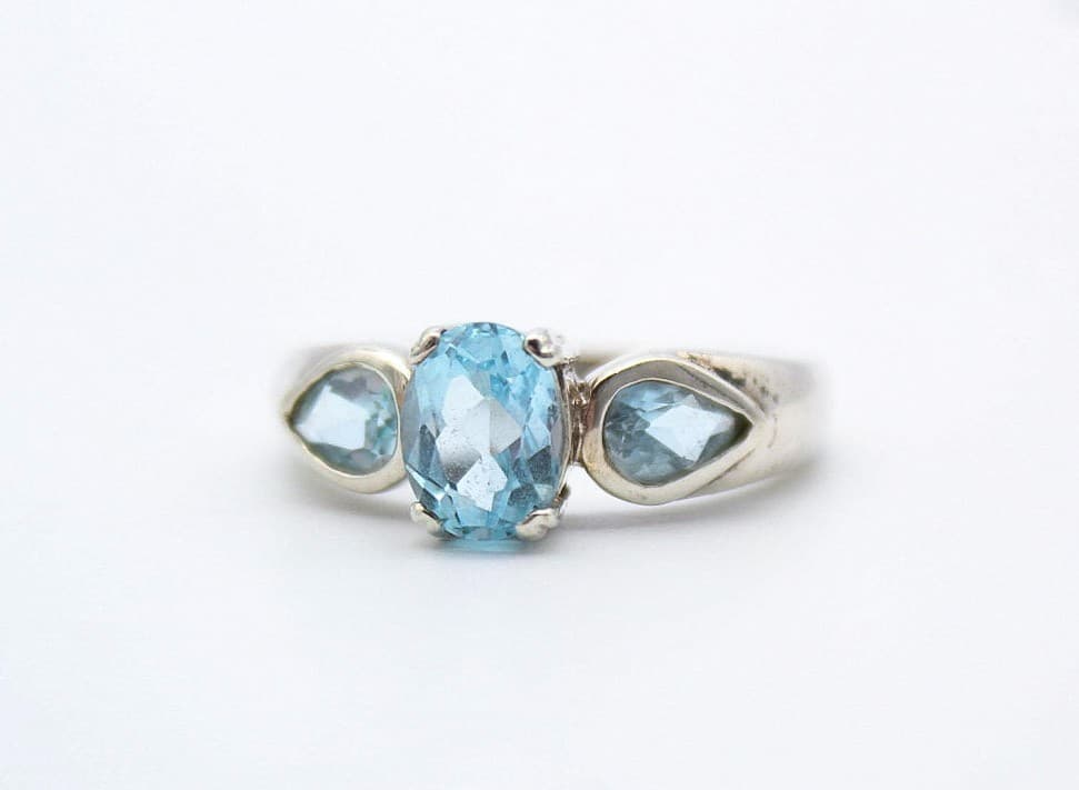 Vintage Sterling Silver 925 Blue Topaz Aquamarine Oval Cut Rings Size 8 - Thumbnail 9