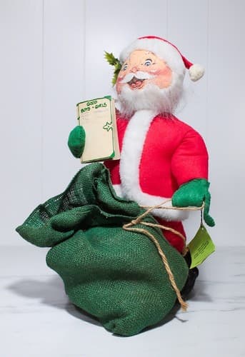 Vintage ANNALEE Mobilitee Santa w/ Burlap Gift Bag Christmas Doll Figure 17" - Thumbnail 2