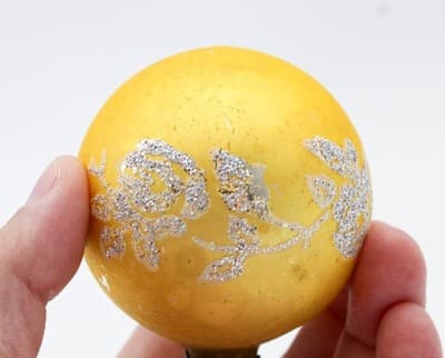 Shiny Brite Vintage Yellow Silver Mica Floral Motif Glass Christmas Ornament - Thumbnail 4