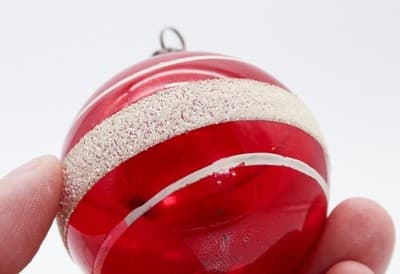 Vintage SHINY BRITE Glittered Striped Red Ball Glass Christmas Ornament - Thumbnail 2
