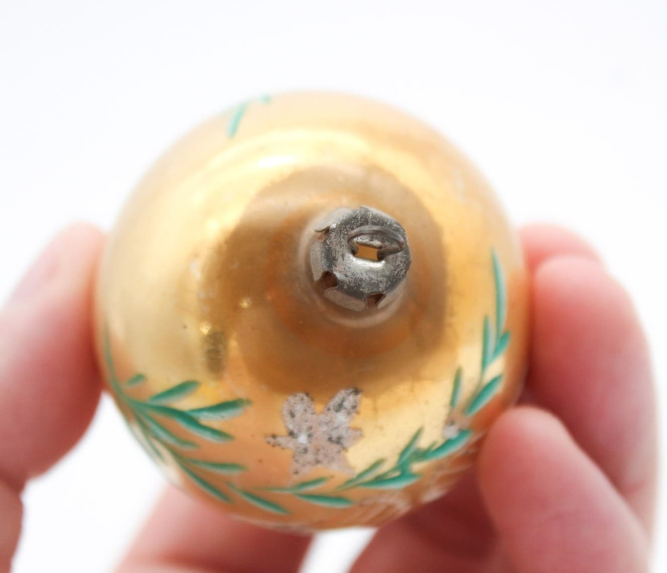 Vintage Poland Hand Painted Mica Jingle Bells Ball Glass Christmas Ornament - Thumbnail 3