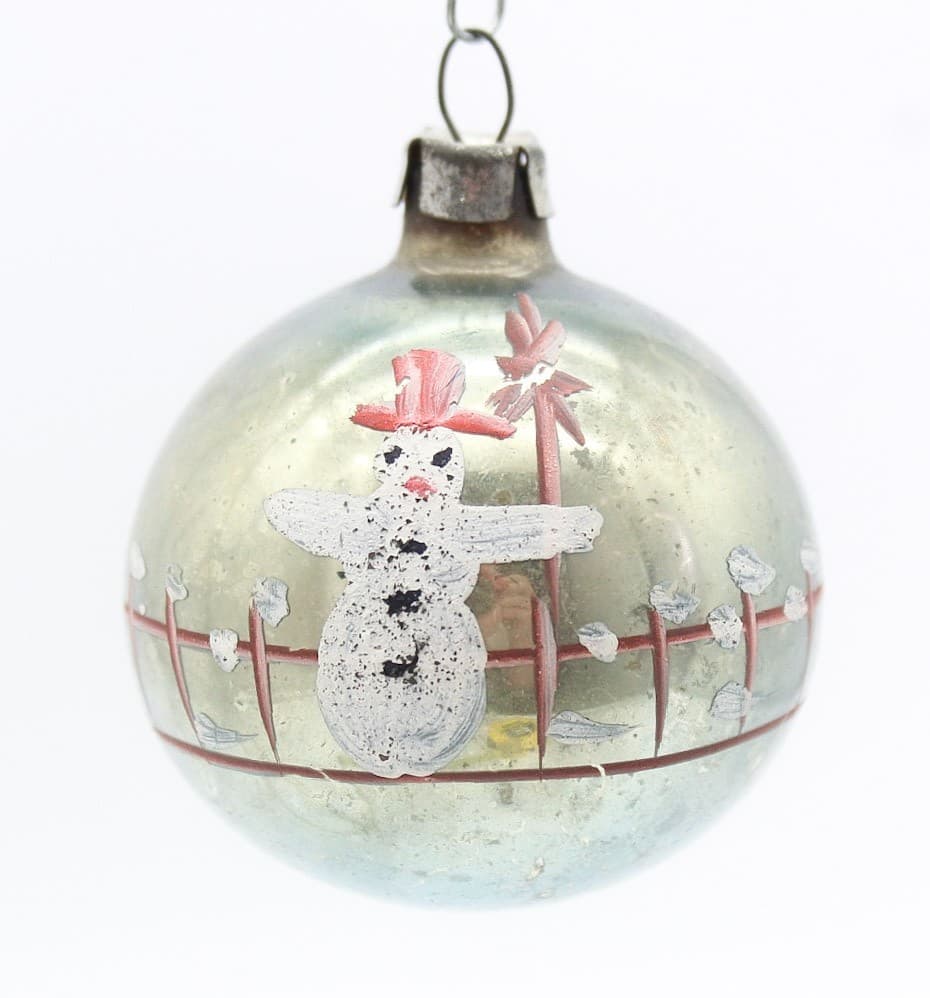 Vintage Poland Blown Glass Snowman With Broom Hand Painted Christmas Ornament - Thumbnail 6