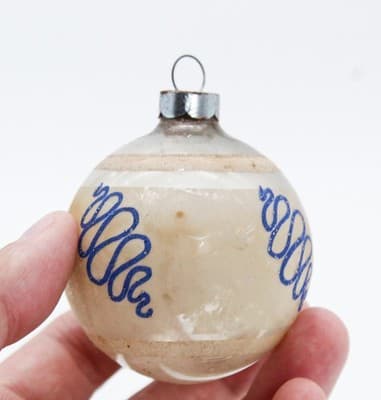 Vintage SHINY BRITE Mica Striped Blue Wiggled Lines Glass Christmas Ornament - Thumbnail 2