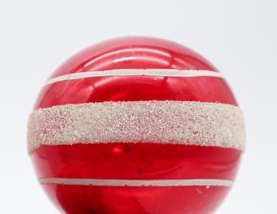Vintage SHINY BRITE Glittered Striped Red Ball Glass Christmas Ornament - Thumbnail 3