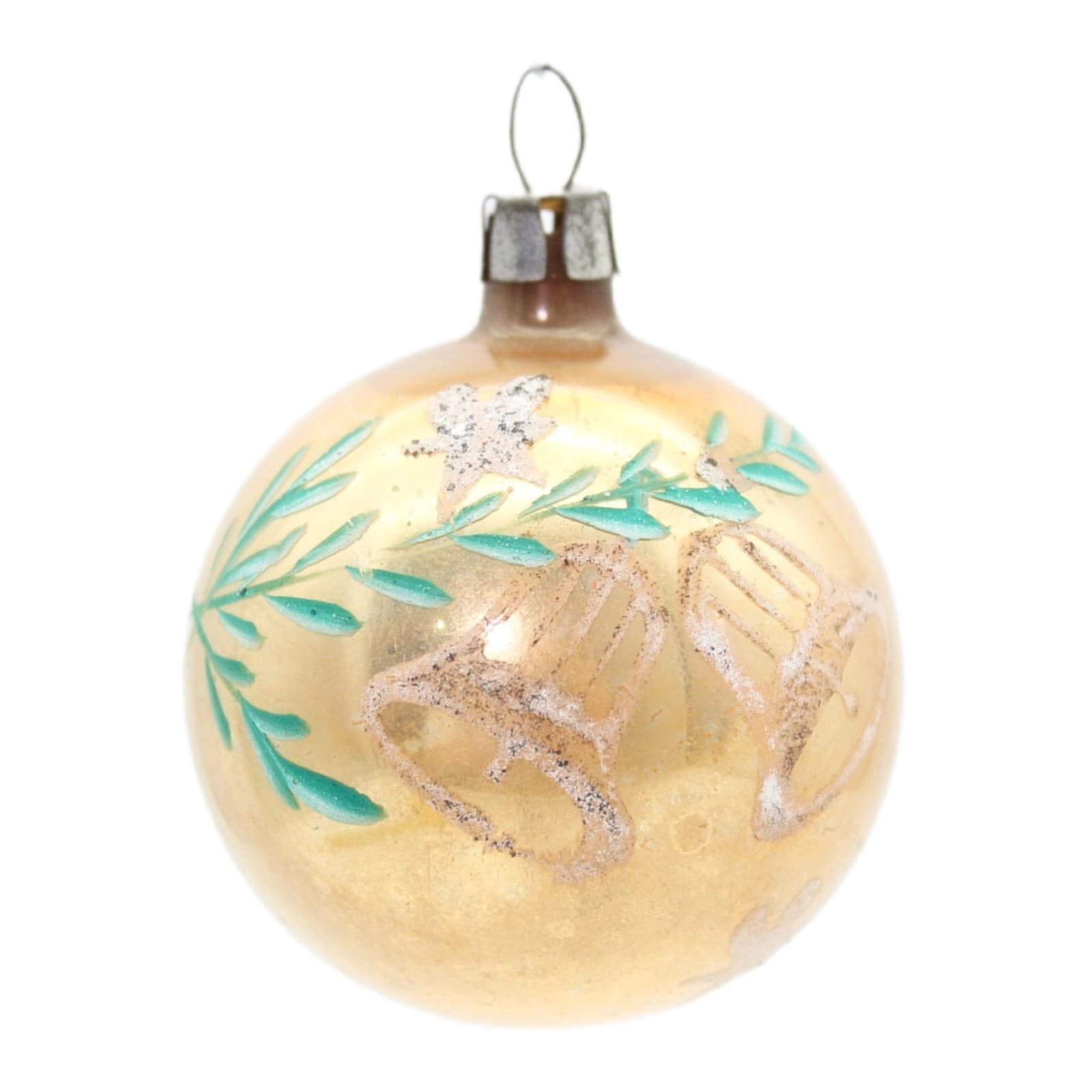 Vintage Poland Hand Painted Mica Jingle Bells Ball Glass Christmas Ornament - Image 1