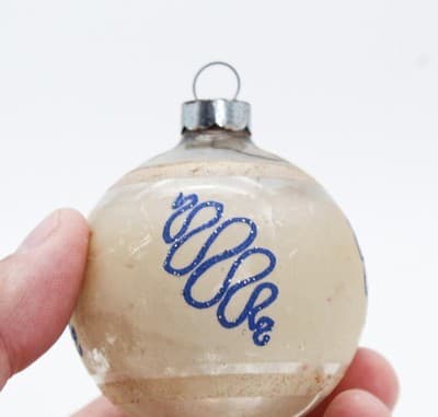 Vintage SHINY BRITE Mica Striped Blue Wiggled Lines Glass Christmas Ornament - Thumbnail 3